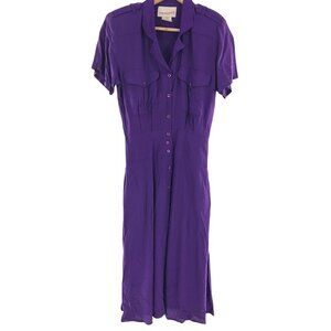 Vintage Alain Toussaint Maxi Purple Shirt Dress Sz 4 Shoulder Pads Button down‎